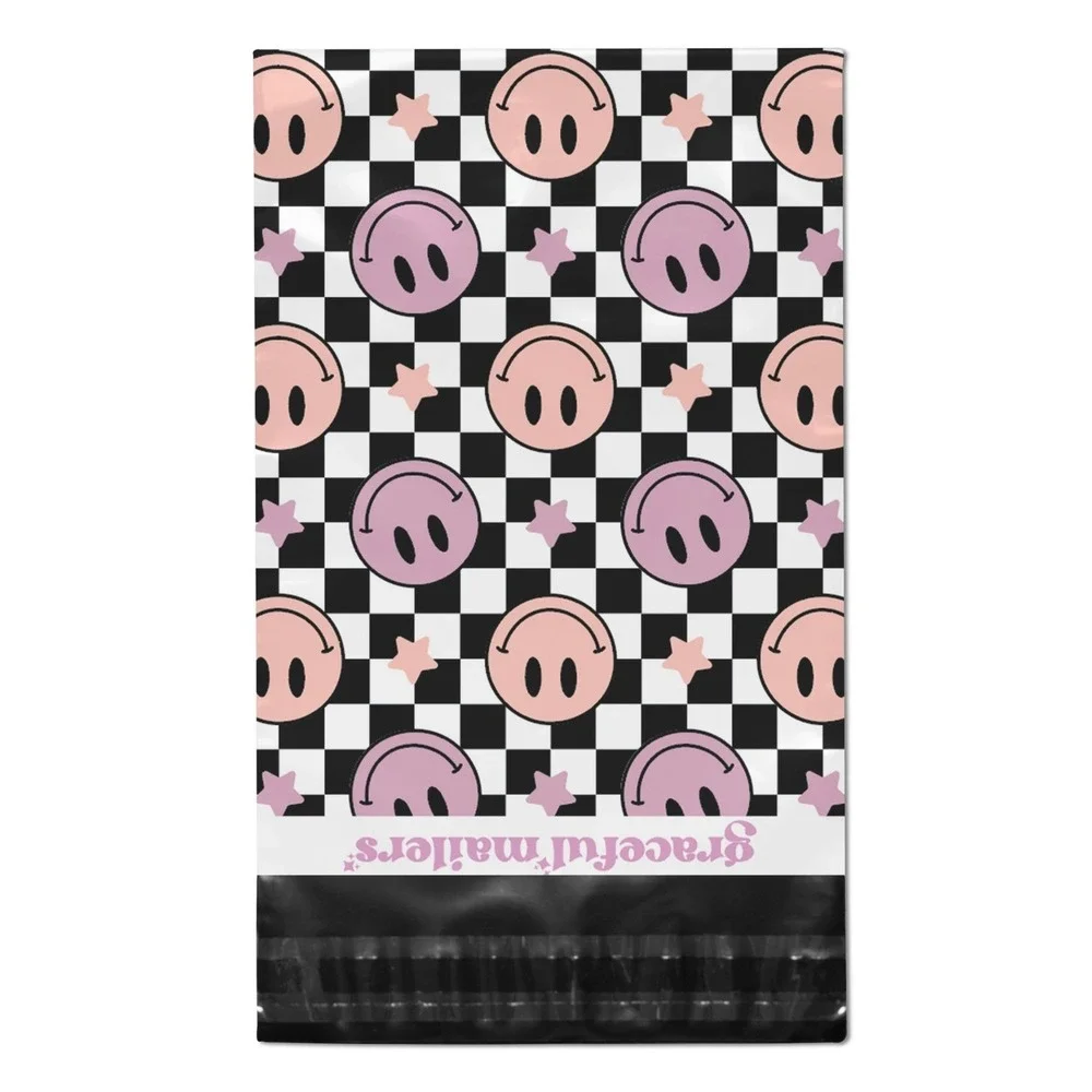 Checkered‎ Smiley Face Poly Mailers 10x13 Inch 100 Pack Shipping Supplies Pastel